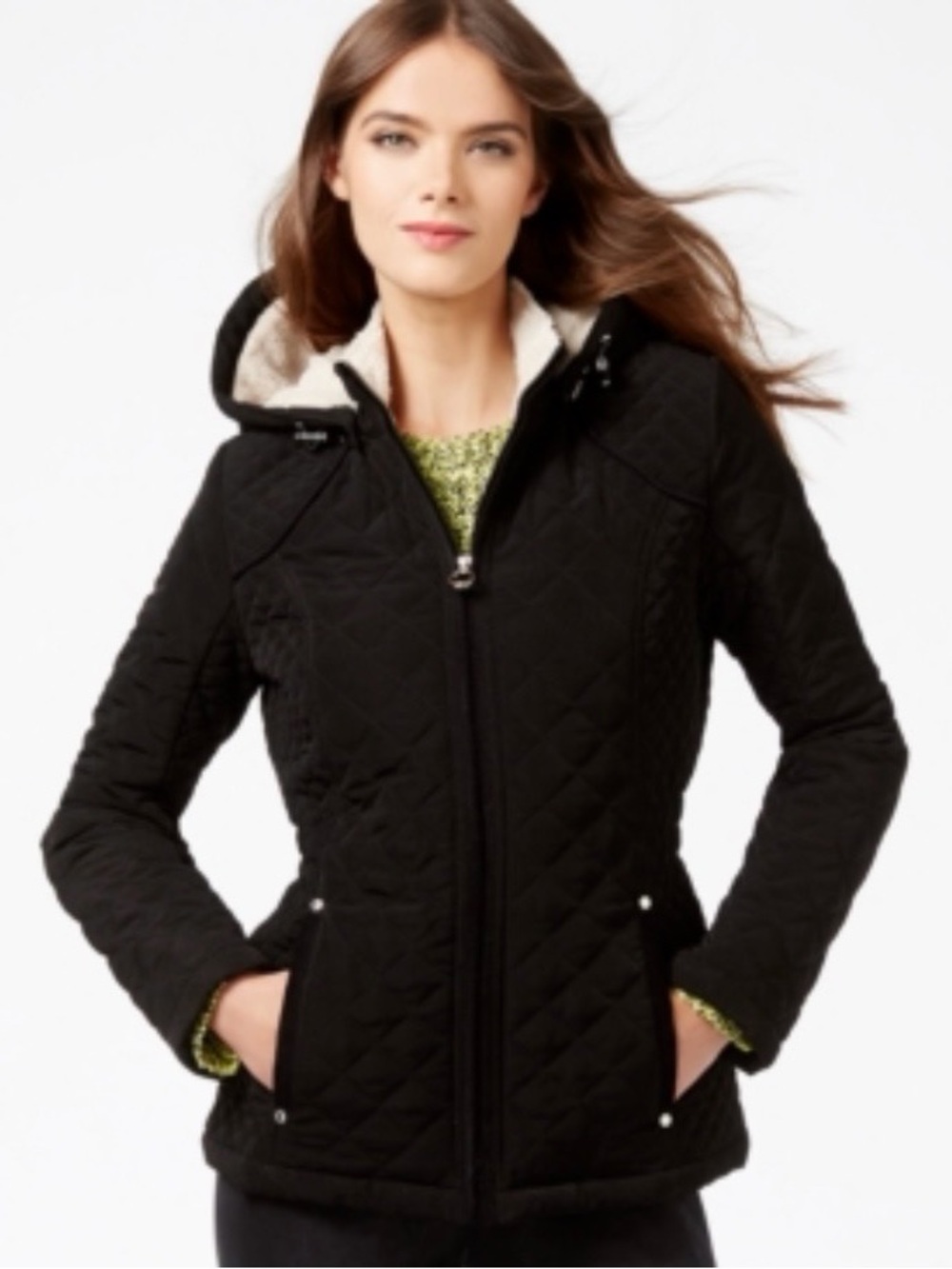 Laundry by Design Black Quilted Hooded Jacket Coat | Size S